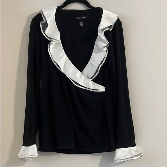 White House Black Market Tops - White House Black Market Elegant Black Top with White Accent Trim Size L